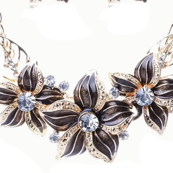 Necklace and Earrings - Coordinating Set - Dark Style-Golden Accents-Crystals - Picture 3 of 5